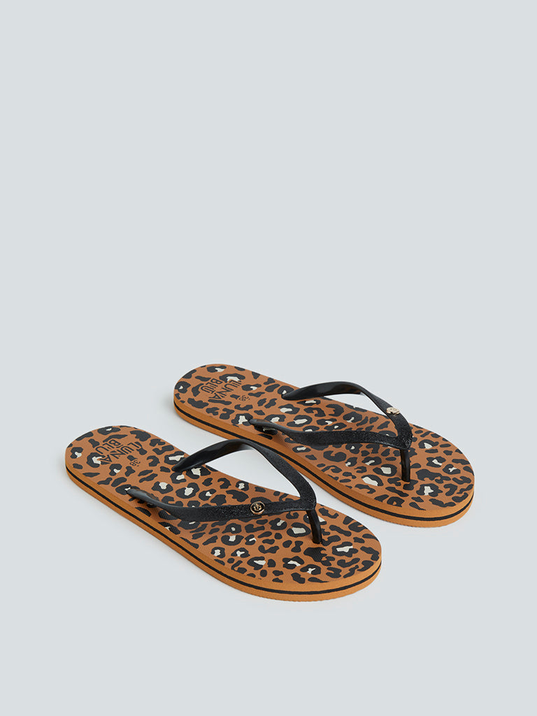 LUNA BLU Black Leopard-Printed Flip-Flops